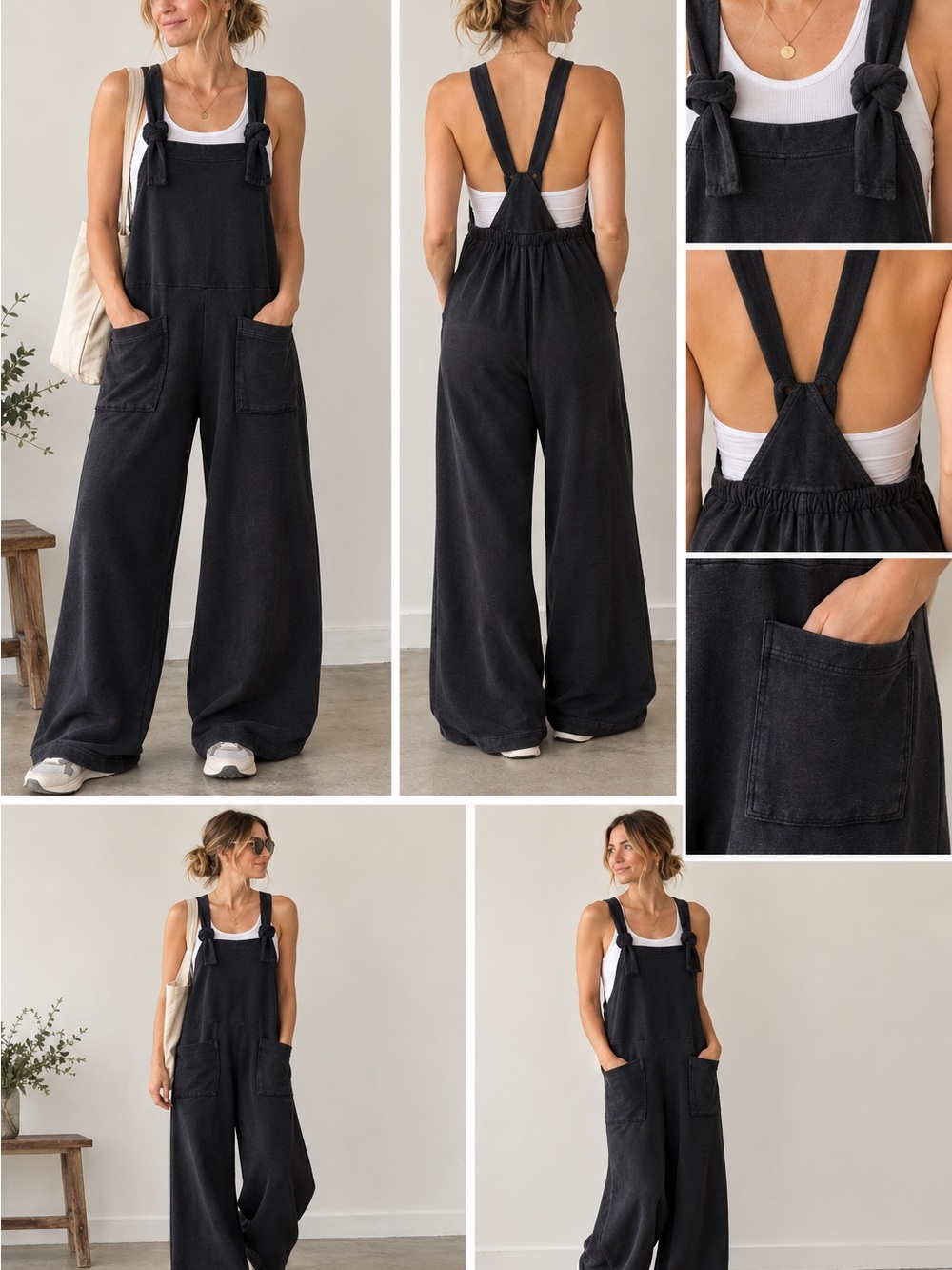 Women's Black Wide-Leg Overalls - Casual Jumper small oversized
